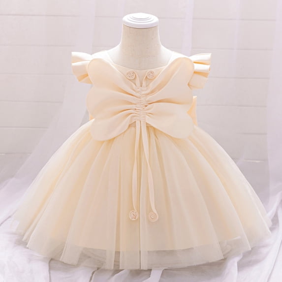 Weebloom Flower Girl Dresses For Wedding Birthday Sleeveless Baby 1St Christening Princess Oversized Bow Satin Special Occasion Gown Toddler Formal Party Girls Dresses