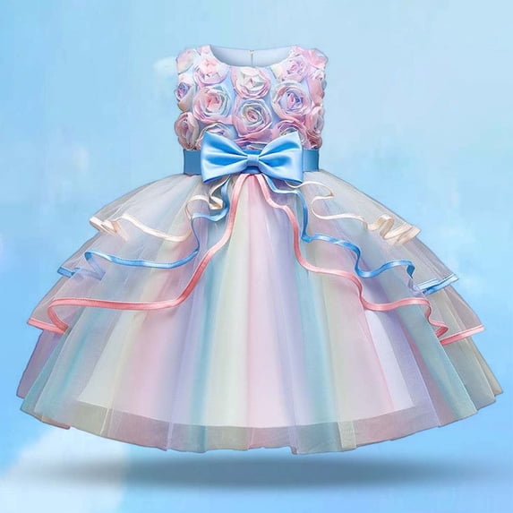 Weebloom Flower Girl Dresses For Wedding Birthday Sleeveless Rose Embroidered Princess Dress With Layered Sheer Dress Toddler Kids Party Gown Pageants Formal Girls Dresses