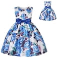 thumbnail image 1 of Weebloom Flower Girl Dresses For Wedding Birthday Toddler Kids Floral Flowers Prints Sleeveless Beach Straps Dress Princess Clothes Formal Party Blue Girls Dresses, 1 of 7