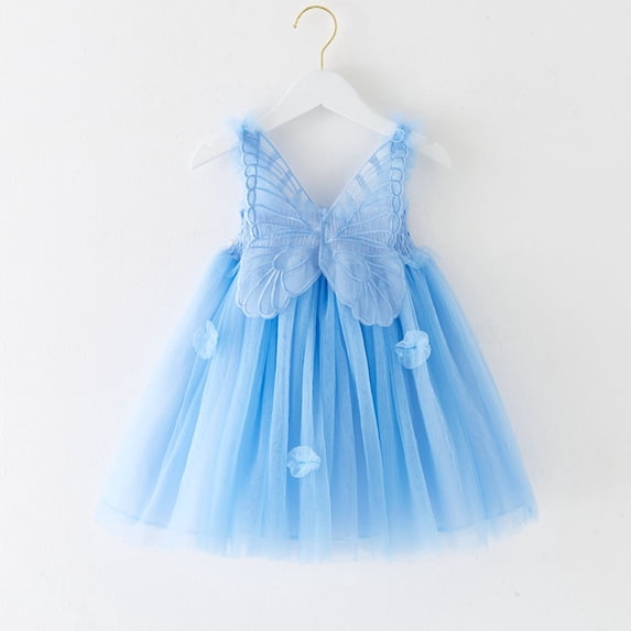 Weebloom Flower Girl Dresses For Wedding Birthday Toddler Sleeveless Butterfly Tulle Suspenders Dress Dance Party Princess Dresses Clothes Formal Blue Girls Dresses
