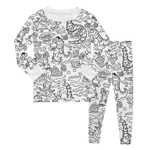 Weebloom Girl Christmas Pajamas Sketch Coloring Comfortable Diy Hand Drawn Hoodie Unisex Kids Sweatshirt And Pants Outfit Homewear Pajama White