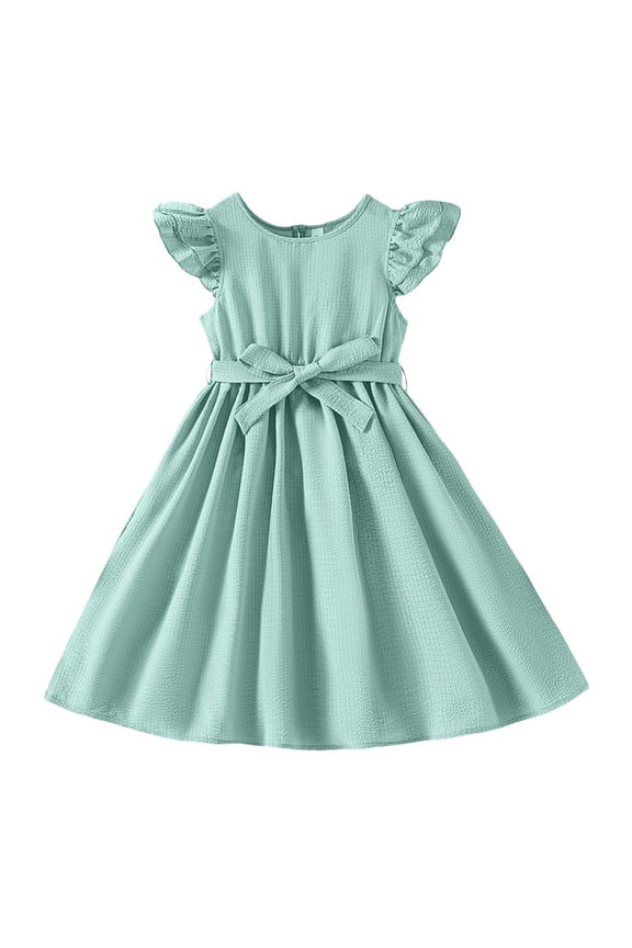 Girl Dress Toddler Fly Sleeve Prints Dress Dance Party Clothes Green Girls Dresses
