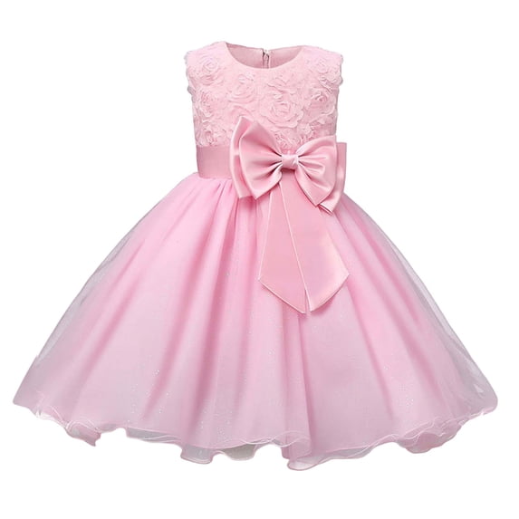 Weebloom Girl Dresses Summer Rose Party Dress Toddler Kids' Puff Sleeve Evening Gown Performance Pink Girls Dresses