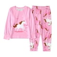 thumbnail image 1 of Weebloom Girl Loungewear Pjs Winter Long Sleeve With Cartoon White Horse Print Comfortable Soft Two Piece Outfit Nightwear Girls Sleepwear 7-8 Years Pink, 1 of 5