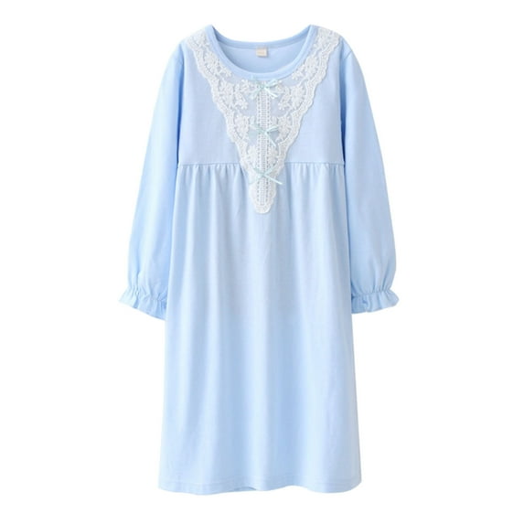 Weebloom Girl Pajamas Set Soft Round Neck Loose Fit Elastic Waist Comfortable Nightwear Kids Indoor Girls Loungewear 5-6 Years Light Blue