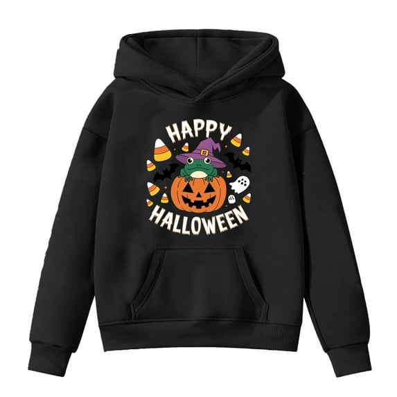 Weebloom Girls Boys Halloween Hoodie Winter Hooded Sweatshirt With Pumpkin Print Warm Fleece Pullover Cozy Kids Ages 4-14 Hoodies 4-5 Years