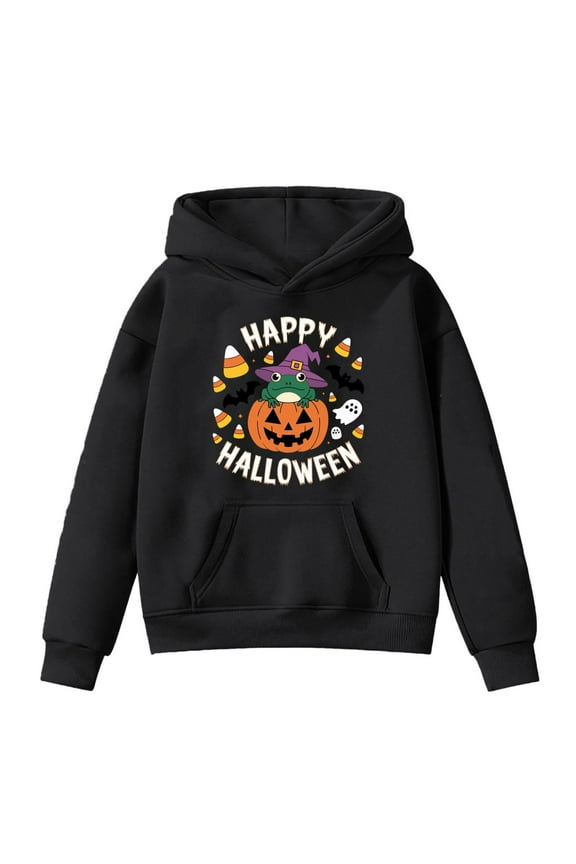 Girls Boys Halloween Hoodie Winter Hooded Sweatshirt With Pumpkin Print Warm Fleece Pullover Cozy Kids Ages 4-14 Hoodies 4-5 Years