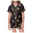 thumbnail image 1 of Weebloom Girls Christmas Pajamas Kids' Xmas Classic Print Button Down Collar Short Sleeve Tops Shorts Set Homewear Loungewear Light Purple, 1 of 6