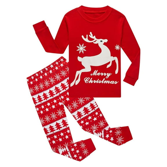 Weebloom Girls Christmas Pajamas Toddler Boys Xmas Deer Pattern Kids Pants 2 Piece Pj'S Long Sleeve Xmas Clothes Set Outfits Girls Sleepwear Pajama Red 6-7 Years