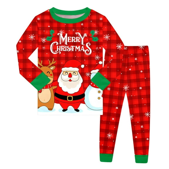 Weebloom Girls Christmas Pajamas Xmas Boys Themed Long Sleeve With Festive Print Holiday Family Soft Two Piece Kids Pajamas For Girls Nightwear Red 6-7 Years
