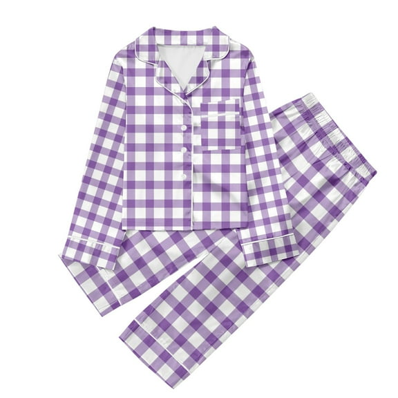 Weebloom Girls Christmas Pajamas Xmas Children Casual Printed Button Down Lapel Long Sleeve Top Pants Set Girls Loungewear Pajamas Light Purple 11-12 Years