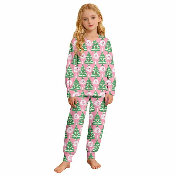 Weebloom Girls Christmas Pajamas Xmas Children Leisure Printed Button Collar Short Sleeved Top Shorts Set Girl Pajamas Homewear Pink 4-5 Years