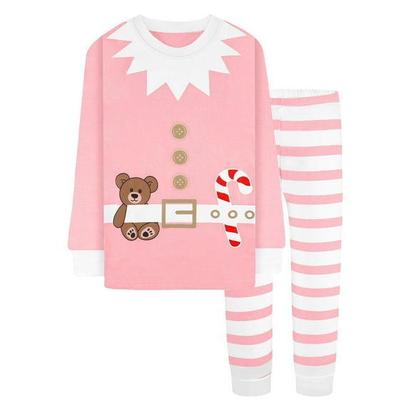 Weebloom Girls Christmas Pajamas Xmas Festive Holiday Print Kids Cozy Home Soft With Comfortable Two Piece Outfit Boys Family Celebration Girls Pajamas Sleepwear Pink 6-7 Years