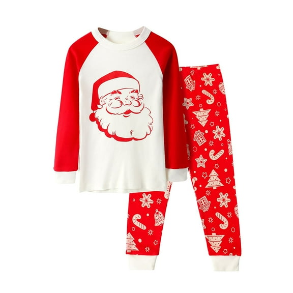 Weebloom Girls Christmas Pajamas Xmas Toddler Kids Baby Boys Cartoon Cute Print Long Sleeve Top Trousers Outfits Set Girls Pajamas Sleepwear Red 12-18 Months