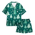 thumbnail image 1 of Weebloom Girls Christmas Sleepwear Boys Xmas Satin Silk Kids Short Sleeves 2 Piece Button Down Classic Shorts Nightwear Pjs Lovely, 1 of 4