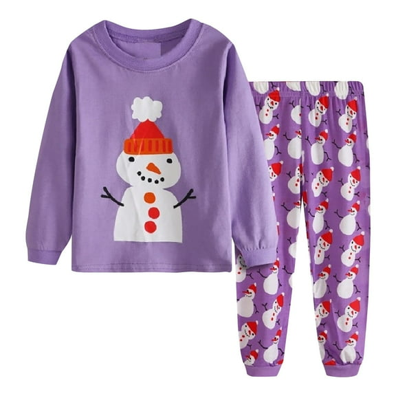 Weebloom Girls Christmas Sleepwear Kids Xmas Long Sleeve Boys Xmas Jammies 3-10T Nightwear Pjs Purple