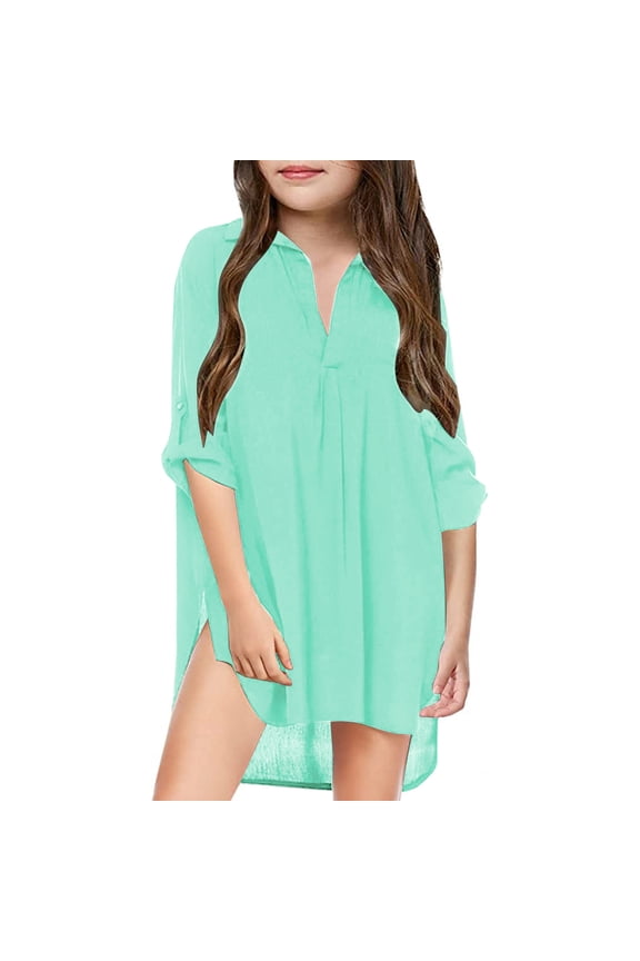 Girls Dresses Little Kids Swimsuit Beach Cover Up Chiffon Shirt Bikini Beachwear Bathing Suit Beach Dress Swim Coverup Mint Green Girls Dresses