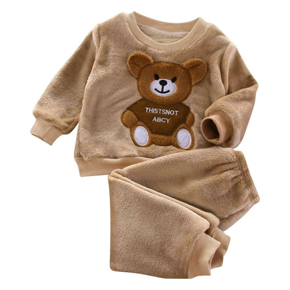 Weebloom Girls Flannel Pajamas Children Autumn Winter Boys Baby Autumn Winter Coral Velvet Set Home Bear Thickened Wear Nightwear Pajamas For Girls Khaki 6-12 Months