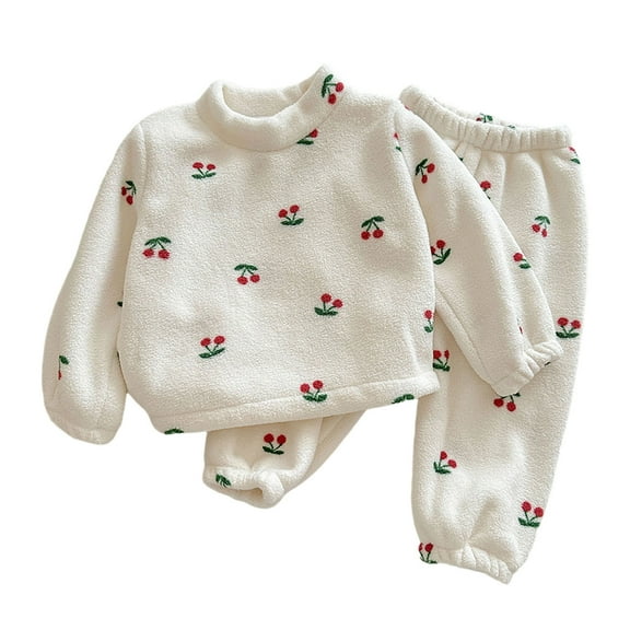 Weebloom Girls Flannel Pajamas Toddler Fall Outfits Boy Long Sleeve Top Long Sweatpants 2Pcs Nightwear Pajamas For Girls Red 18-24 Months