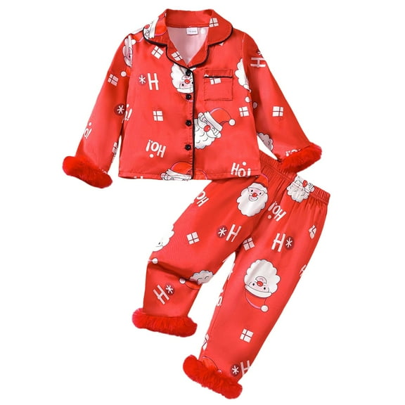 Weebloom Girls Pajamas Christmas Long Sleeve Top With Pants Soft Holiday Kids Cozy Outfit Festive Family Matching Nightwear Pajamas For Girls Red 2-3 Years