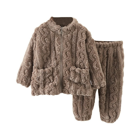 Weebloom Girls Fleece Pajamas Flannel Set Warm Winter Outfit Soft Toddler Kids Cozy Home Nightwear Pajamas For Girls Brown 4-5 Years