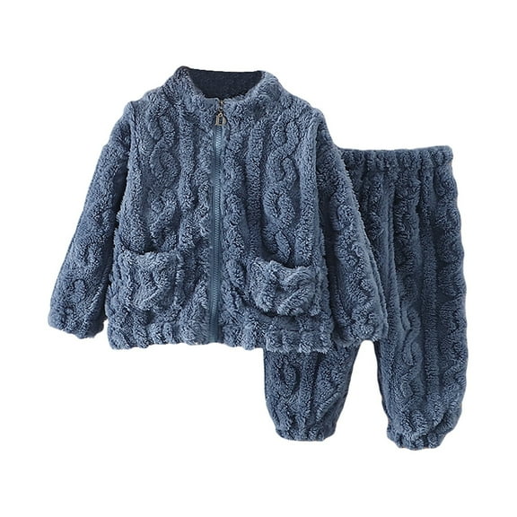 Weebloom Girls Fleece Pajamas Flannel Set Warm Winter Outfit Soft Toddler Kids Cozy Home Nightwear Pajamas For Girls Dark Blue 4-5 Years