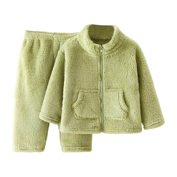 Weebloom Girls Fleece Pajamas Flannel Winter Outfits 2 Piece Cozy Thermal Pants Toddler Casual Playwear Cold Weather Outdoor Activities Nightwear Pajamas For Girls Green 2-3 Years