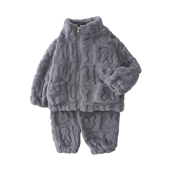 Weebloom Girls Pajamas Winter Two Piece Outfit Cozy Flannel Thermal Toddler Kid Homewear Girl Pajamas Grey 0-1 Years