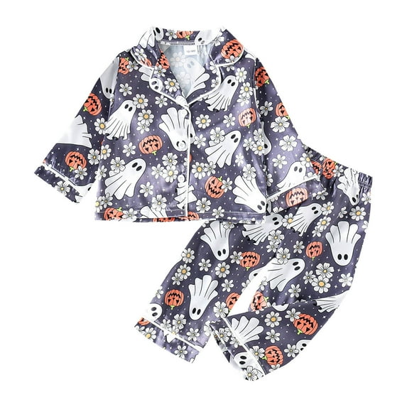 Weebloom Girls Halloween Pajamas Boys Long Sleeve Cartoon Prints Tops T Shirt Pants Outfits Funny Homewear,2-3 Years