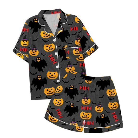 Weebloom Girls Halloween Pajamas Soft Kids Flip Collar Design Dailywear Outfit 2-13 Years Skin-Friendly Loungewear,8-9 Years