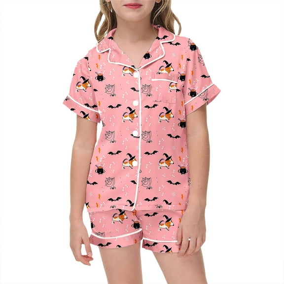 Weebloom Girls Halloween Pjs 2 Piece With Lapel Collar Comfortable Home for Toddler Age 2-13 Year Round Casual Outfit Pajamas for Girls 8-9 Years