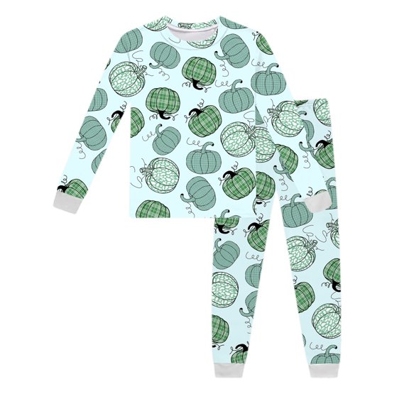 Weebloom Girls Halloween Sleepwear Kids Long Sleeve Print Children Cozy Outfit Nigthwear 5-6 Years Green