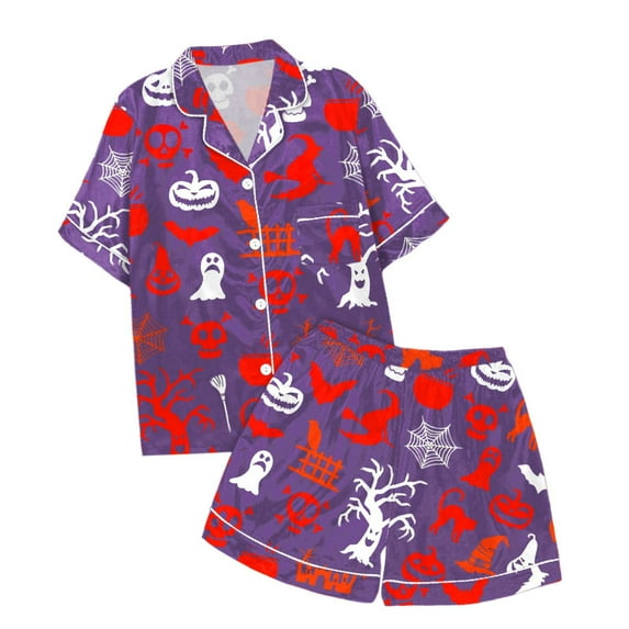 Weebloom Girls Halloween Sleepwear Soft Comfortable Nightwear Flip Collar Casual for Toddler To Teen Dailywear Outfit Pajamas for Girls 4-5 Years