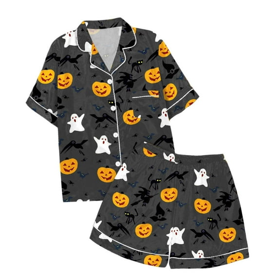 Weebloom Girls Halloween Sleepwear Soft With Lapel Collar for Toddler Christmas Everyday Comfortable Outfit Pajamas for Girls 4-5 Years