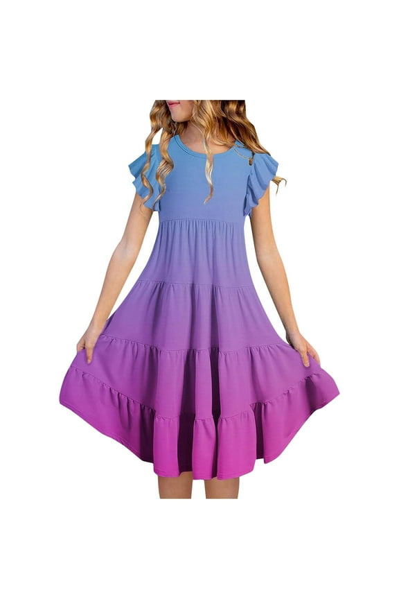 Girls Hawaiian Dress,Gradient Casual Comfort 6-15 Years Dresses For Girls,14-15 Years