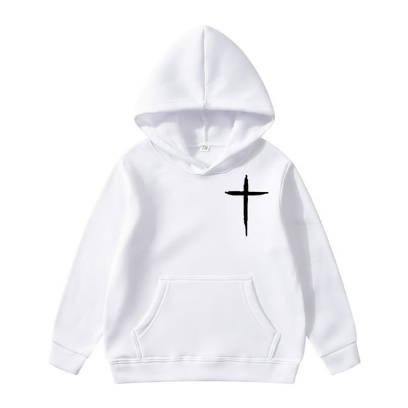 Weebloom Girls Hoodie Jesus Children Long Sleeved Pullover Pocket Hoodie Jacket Outwear White 4-5 Years