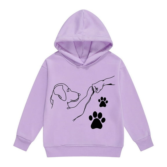 Weebloom Girls Hoodies Girl Long Sleeve Hooded With Cartoon Bump Fist Print Autumn Winter Casual Wear Sweatshirts For Girls Purple 8-9 Years