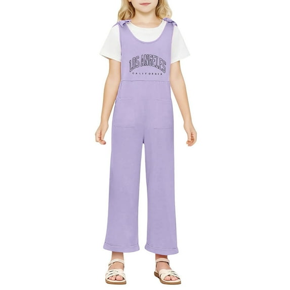 Weebloom Girls Overalls Outdoor Casual School With Round Neck Design Ages 5-14 Comfortable and Stylish With Pockets Girls Jumpsuit Purple 13-14 Years