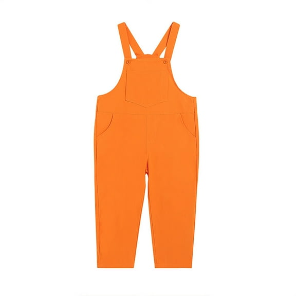 Weebloom Girls Overalls Sleeveless Adjustable Jumpsuits Kids Casual Loose Romper Cute Long Pants With Pockets Girls Jumpsuit Orange 4-5 Years