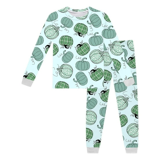 Weebloom Girls Pajama Halloween Kids Long Sleeve Print Children Cozy Outfit Loungewear 2-3 Years Green