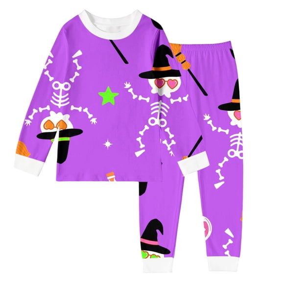 Weebloom Girls Pajama Set Boys Halloween Long Sleeve With Diy Print Comfortable 2-10 Years Pajamas Loungewear Pjs Nightwear Purple 3-4 Years