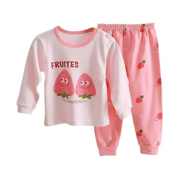 Weebloom Girls' Pajama Sets Babies Long Long Pants Home 1Y-8Y Pajamas Loungewear Pjs Nightwear Pink 3-4 Years