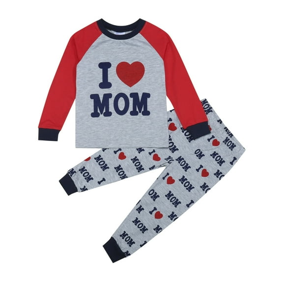 Weebloom Girls Pajamas Boys Letter Print Long Sleeve Top Pants 2 Piece Children Clothes Sets Pajama Loungewear Pjs Nightwear Grey 18-24 Months