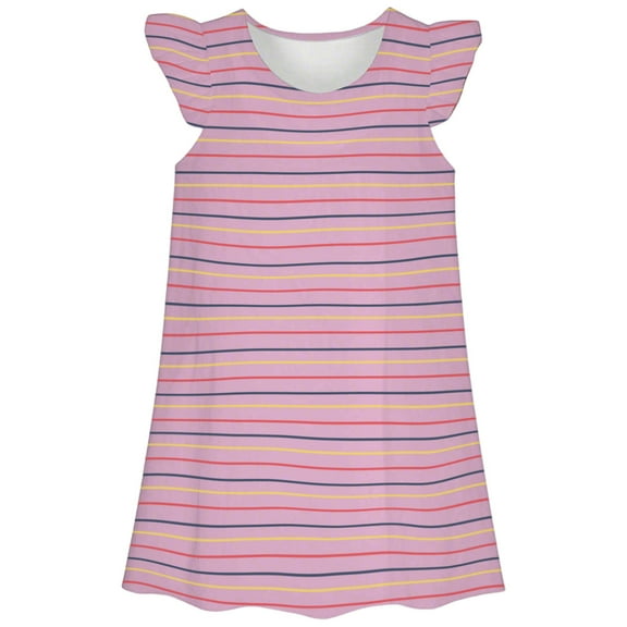 Weebloom Girls Pajamas Set Cute Striped Print Short Sleeve Nightgown Dress Casual Toddler Kids Age 3-10 Comfortable Girl Pjs 3-4 Years Pink