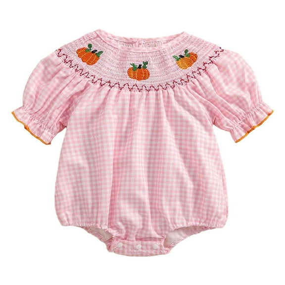 Weebloom Girls Romper Halloween Bodysuits Casual Short Sleeve Top With Pumpkin Embroidery Collar Kids Jumpsuits Dailywear,12-18 Months