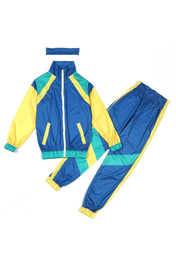 Weebloom Girls Spring Outfits 80S 90S Retro Windbreaker Workout Outfit Track Suit Girls Clothes Set Blue 12-14 Years