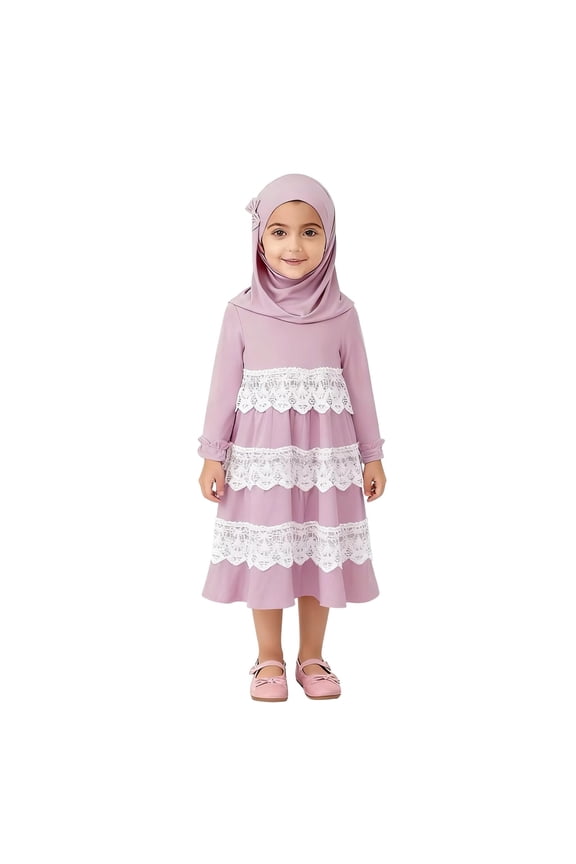 Weebloom Girls Spring Outfits Baby Abaya With Hijab Robe Burka Maxi Little Kid Toddler Girl Dresses Clothes Set Pink 1-2 Years