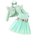 thumbnail image 1 of Weebloom Girls Spring Outfits Baby Toddler Floral Dress With Long Sleeve Jacket Cute Casual Outfit Infant To 3 Years Old Clothes Set Green 9-12 Months, 1 of 8