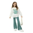 thumbnail image 1 of Weebloom Girls Spring Outfits Floral Slogan Print Drop Shoulder Sweater With Flared Pants Two Piece Outfit Cute Casual Ensemble Clothes Set White 9-10 Years, 1 of 6