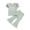 thumbnail image 1 of Weebloom Girls Spring Outfits Toddler Summer Short Sleeve Prints Tops Pants 2Pcs Children Clothes Clothes Set Green 12-18 Months, 1 of 7